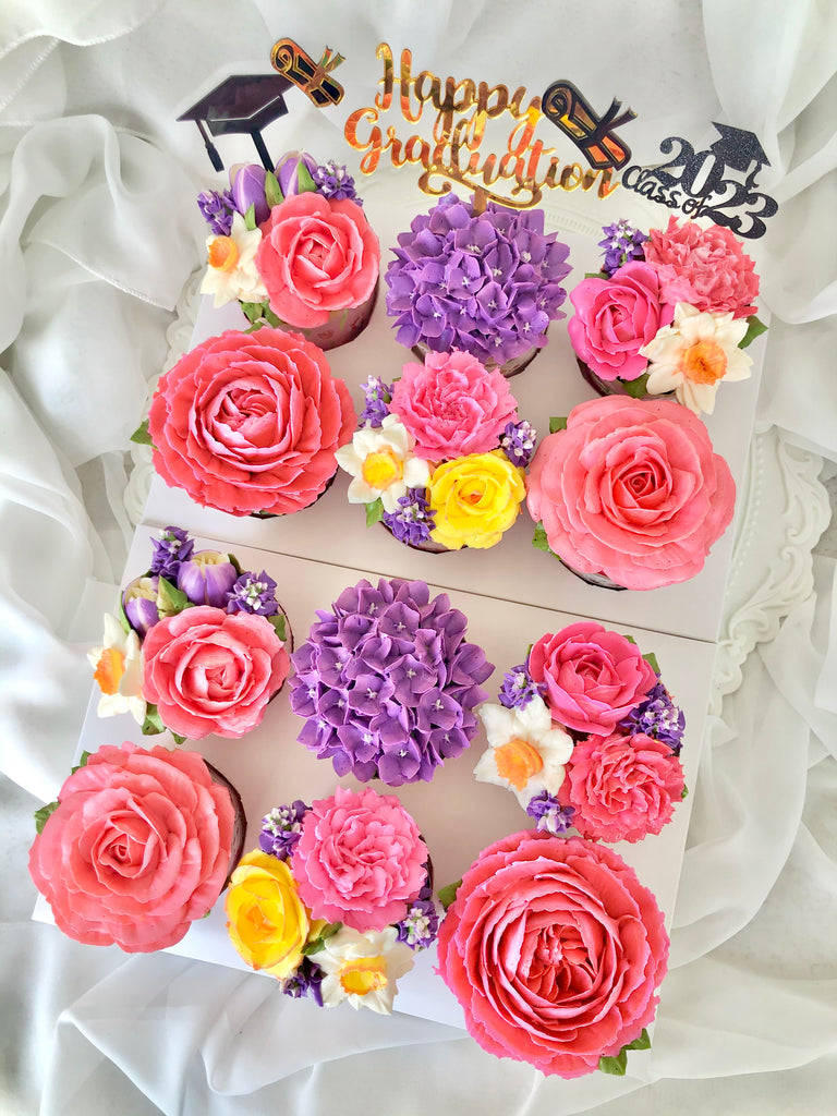 Daffodil, Rose & Hydrangea Medley Cupcake Box