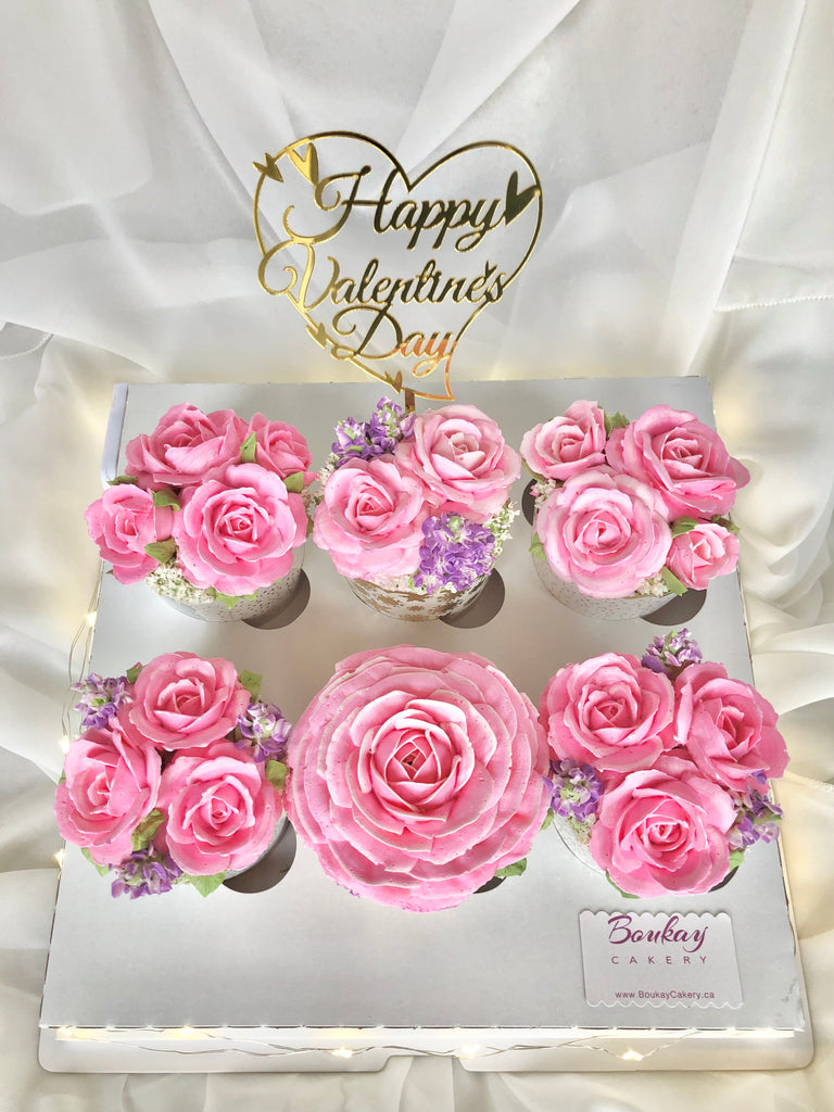 Classic Pink Roses 6 Cupcakes Box