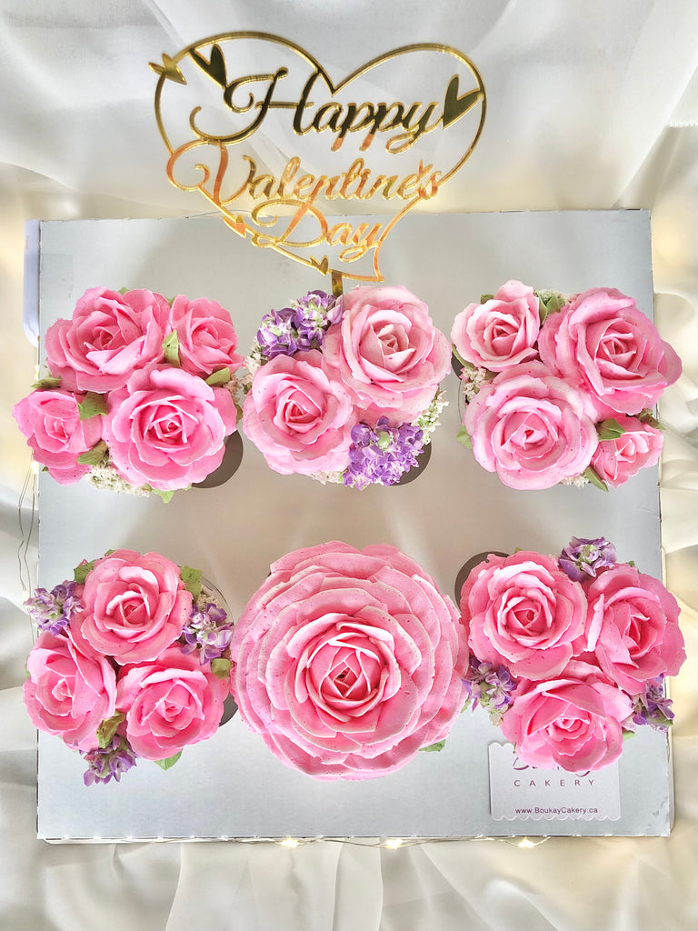 Classic Pink Roses 6 Cupcakes Box