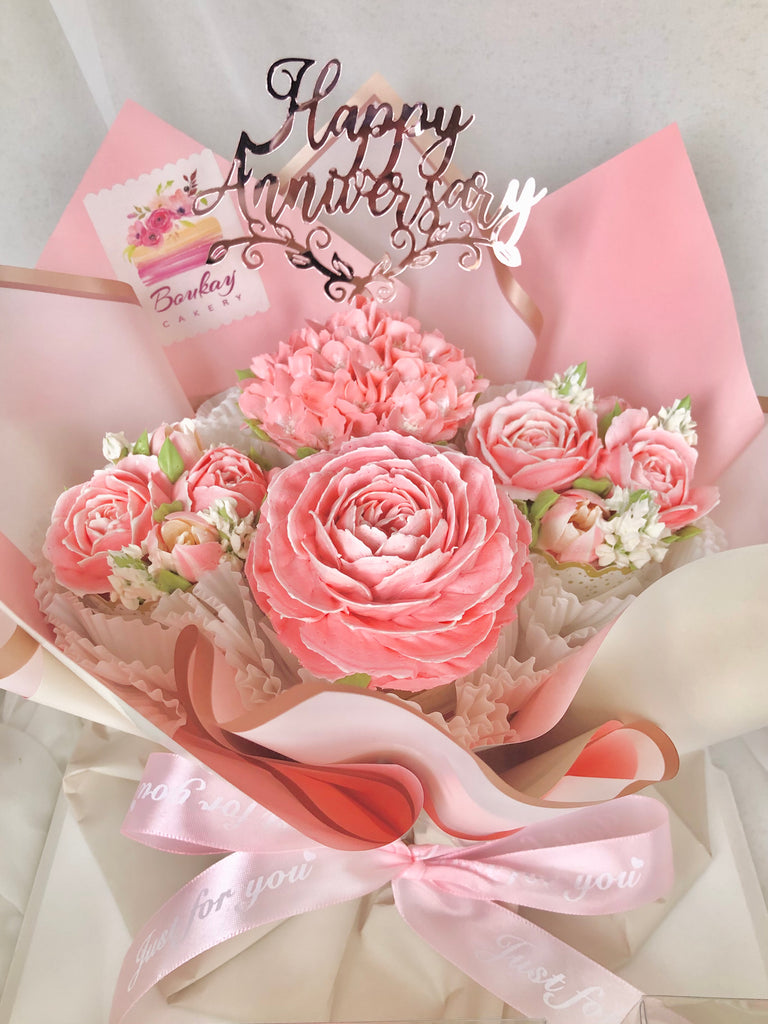 Peachy Pink Garden Cupcake Bouquet