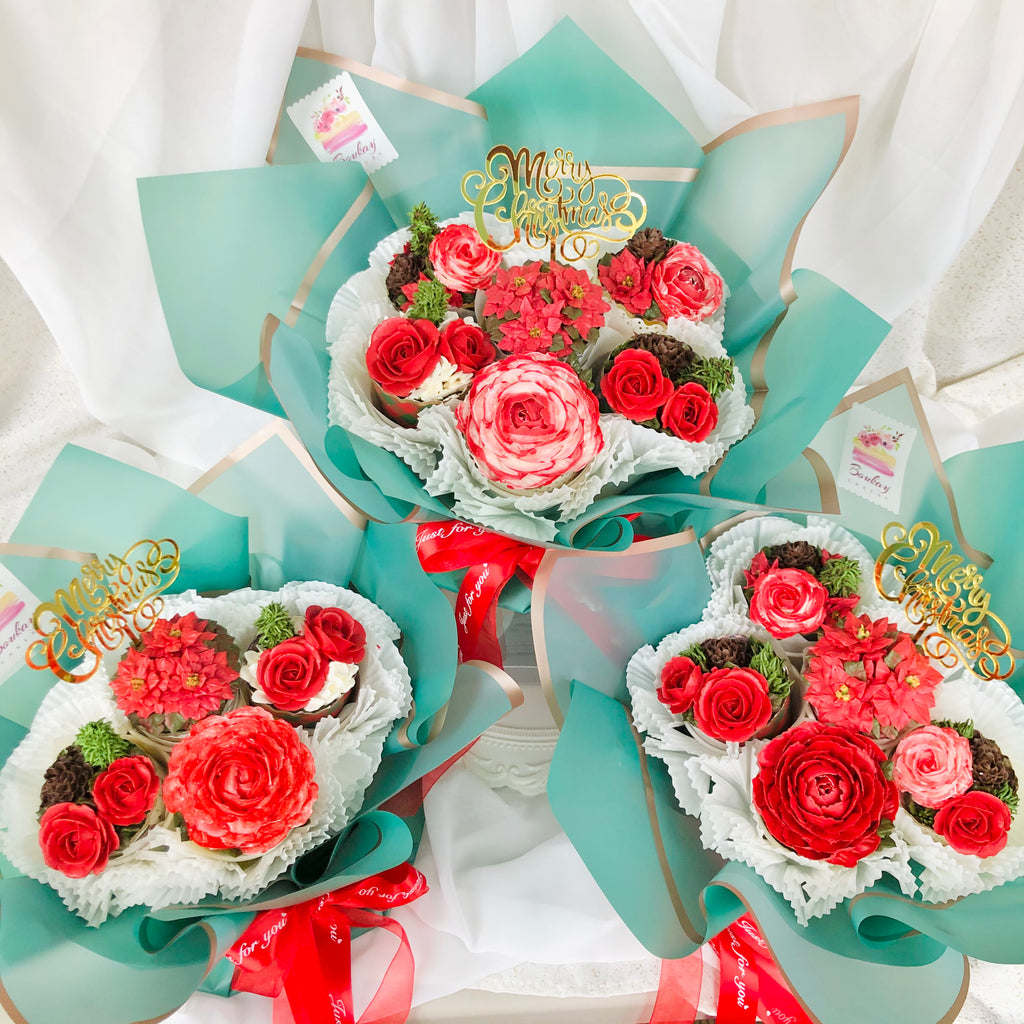 Christmas Blossoms Cupcake Bouquet (Green Flower Wrapping)