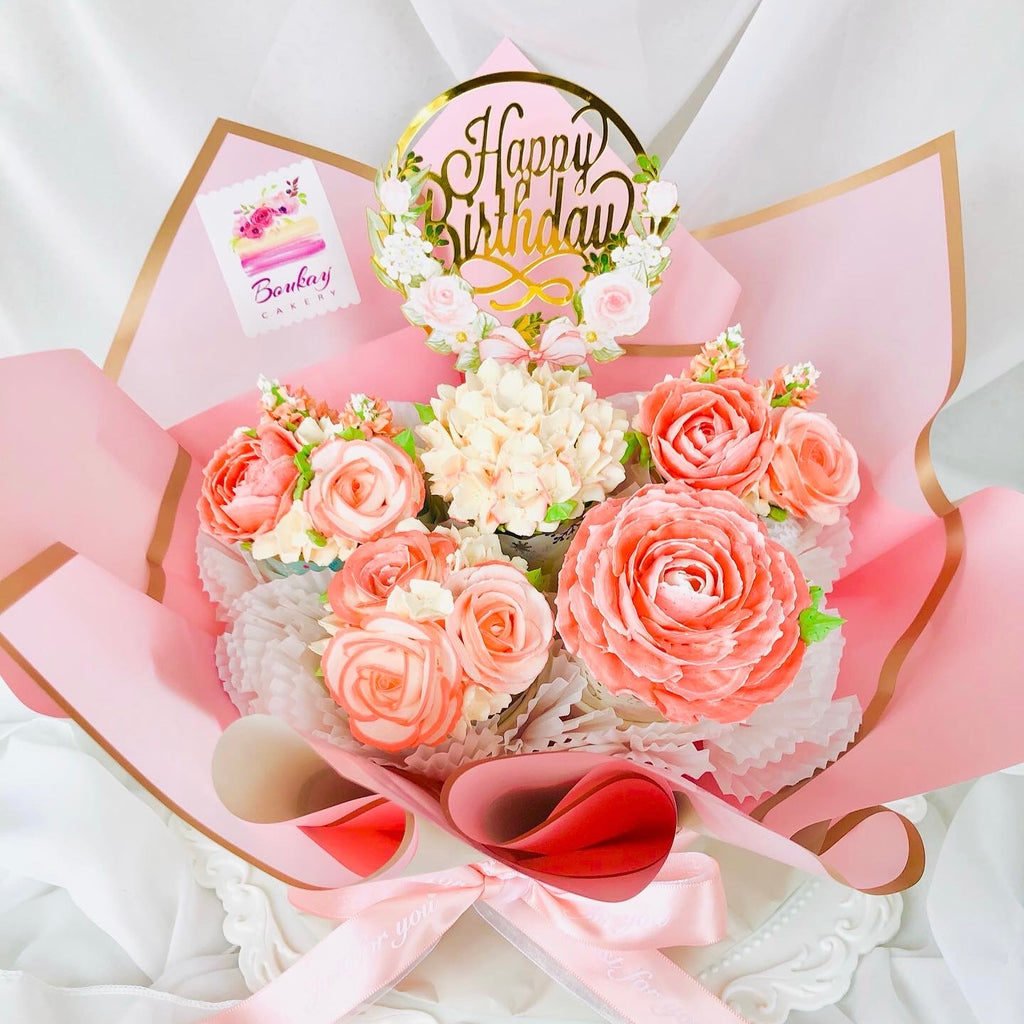 Peachy Pink Garden Cupcake Bouquet