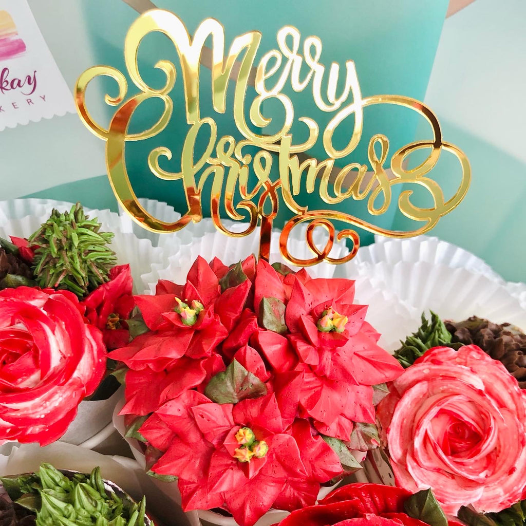 Christmas Blossoms Cupcake Bouquet (Green Flower Wrapping)