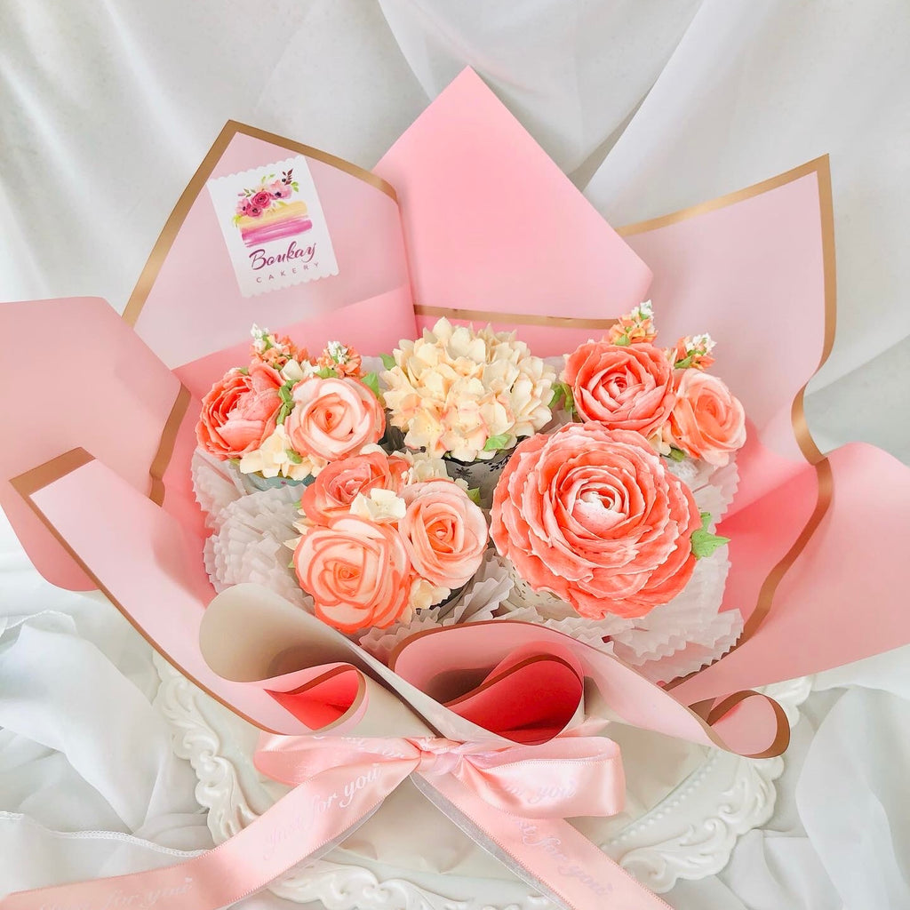 Peachy Pink Garden Cupcake Bouquet