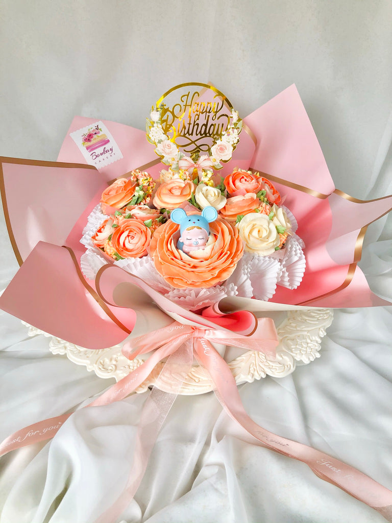 Peachy Pink Garden Cupcake Bouquet