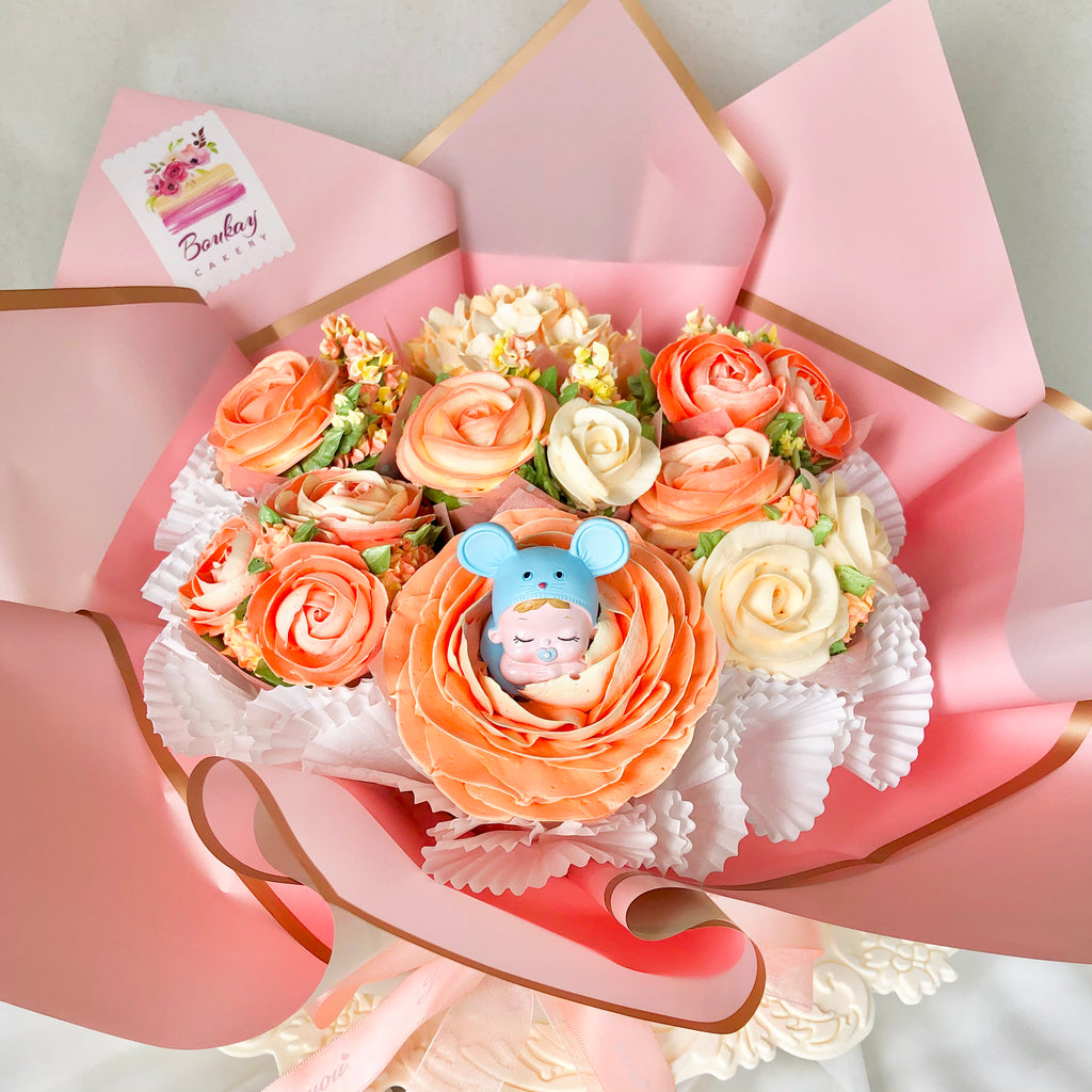 Peachy Pink Garden Cupcake Bouquet